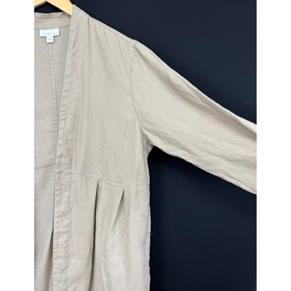 Pure Jill Elements Womens M Beige 100% Linen Open Front Longline Shacket Jacket